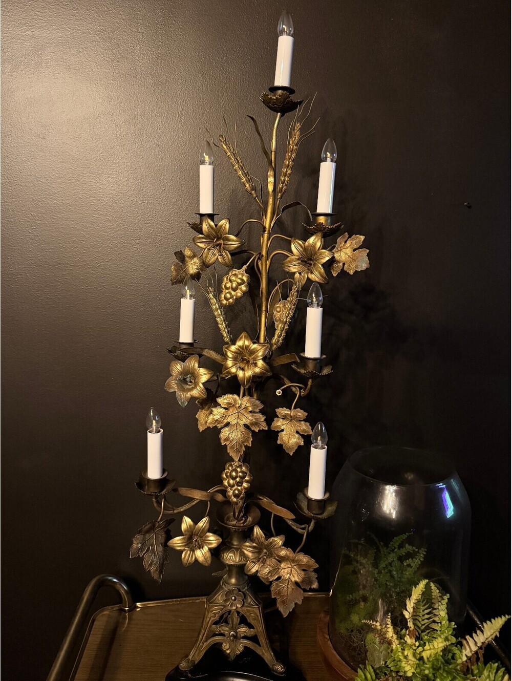 Antique 19th-C. French Brass Church Altar Candelabra Lamp